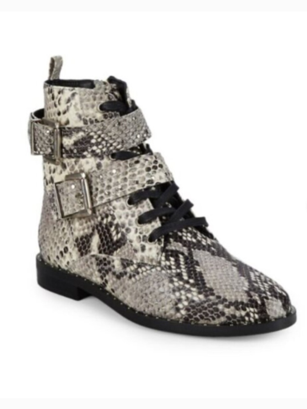 Ted Baker Kelanas Snake Print Leather Moto Boots Black/White Size 37.5